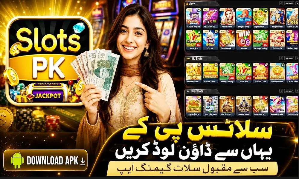 SlotsPK game lobby showing card and slots games on an Android phone